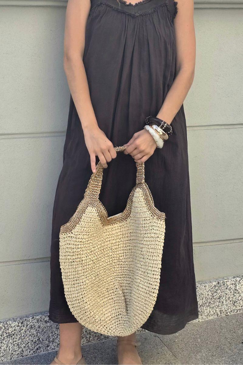 Bolso de Playa en Natural y Dorado