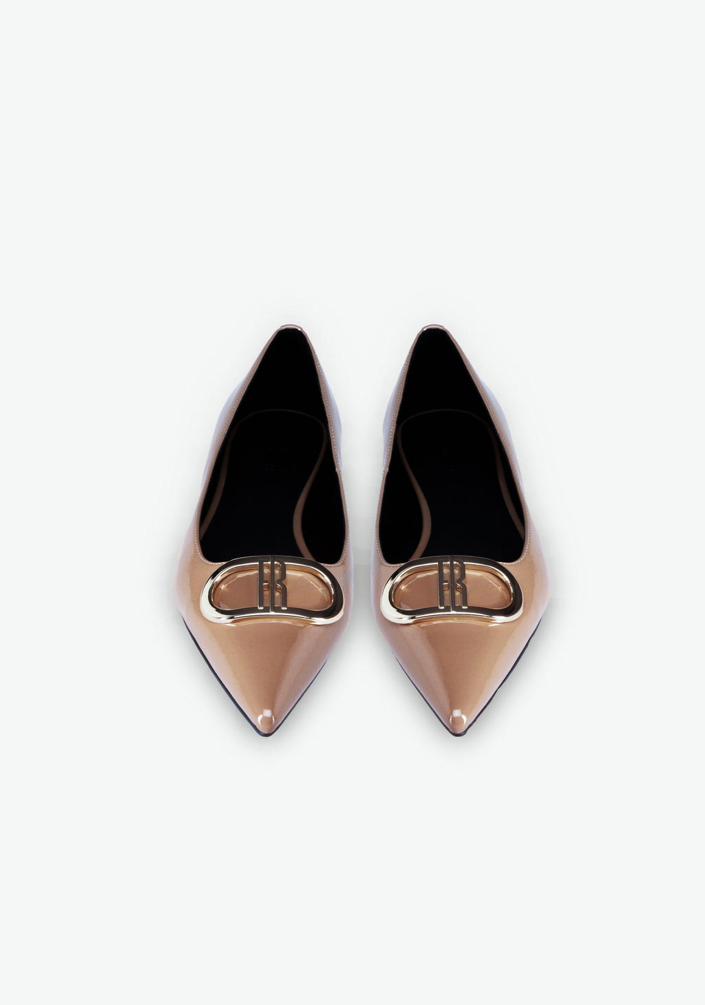 Patent Leather Pointed Toe Flats with Gold Buckle