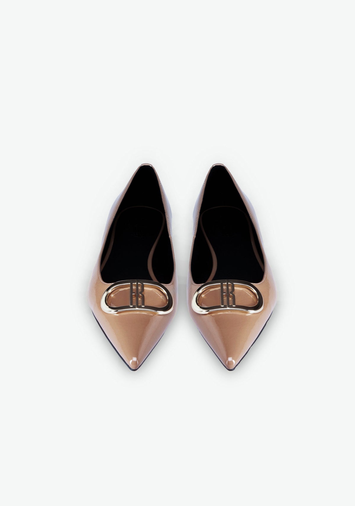 Patent Leather Pointed Toe Flats with Gold Buckle