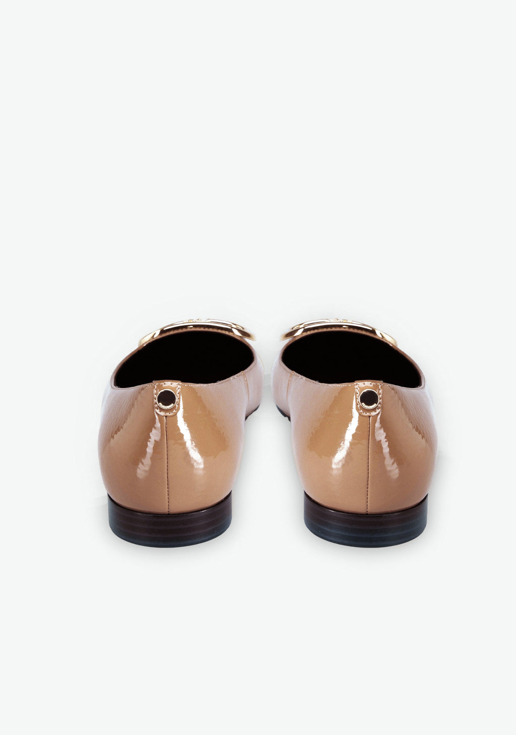 Patent Leather Pointed Toe Flats with Gold Buckle