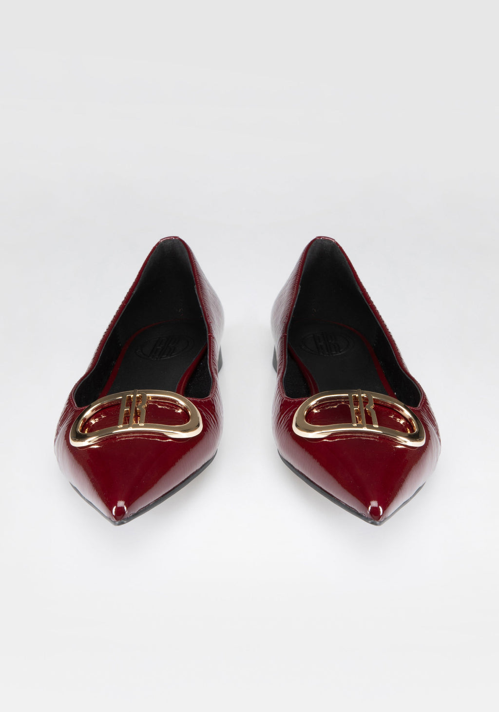 Patent Leather Pointed Toe Flats with Gold Buckle