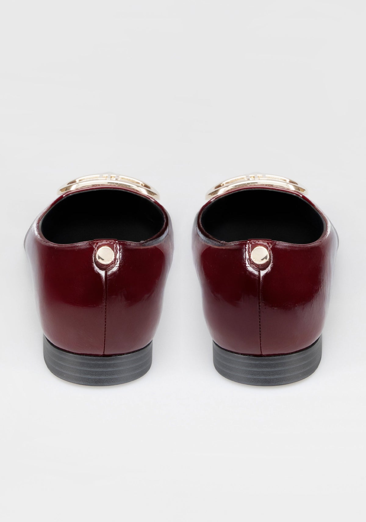 Patent Leather Pointed Toe Flats with Gold Buckle