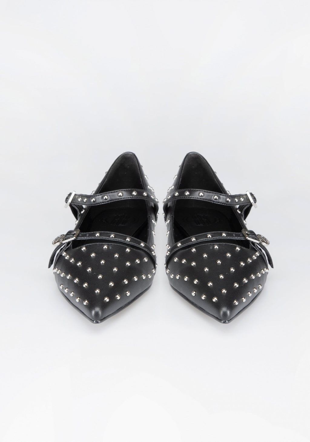 Studded Mary Jane Flats with Metallic Buckles