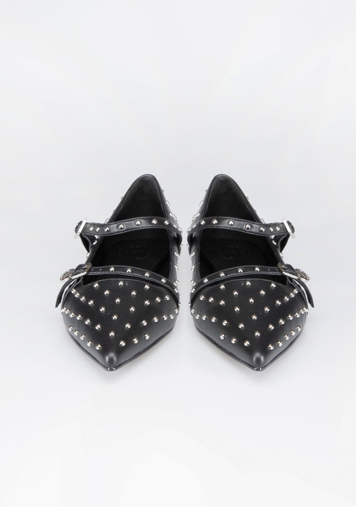 Studded Mary Jane Flats with Metallic Buckles