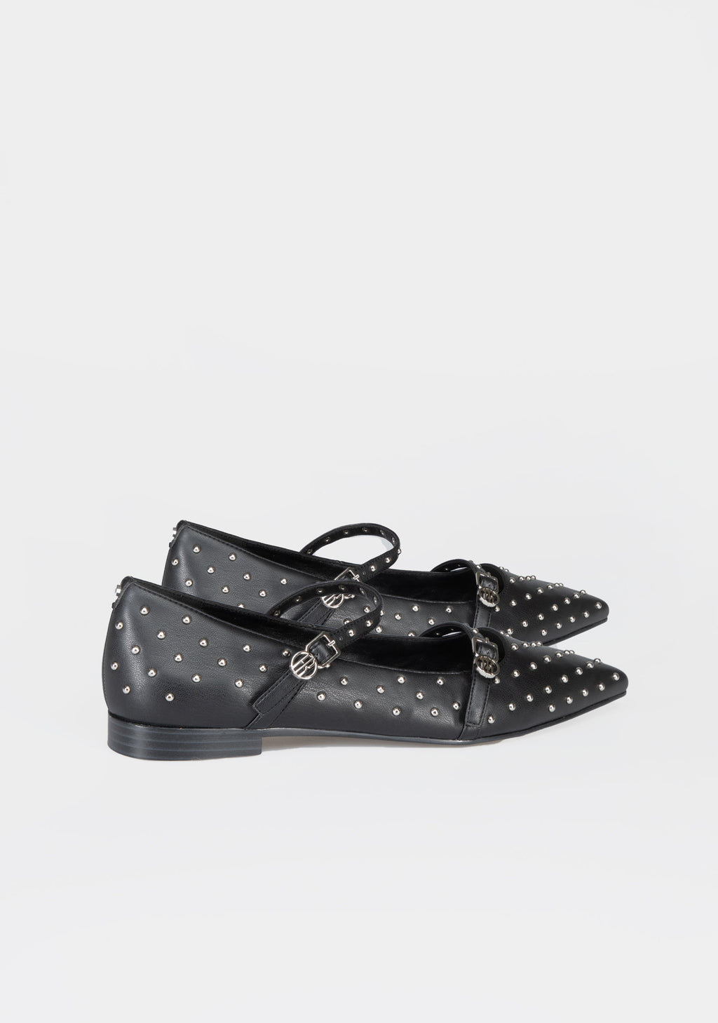 Studded Mary Jane Flats with Metallic Buckles