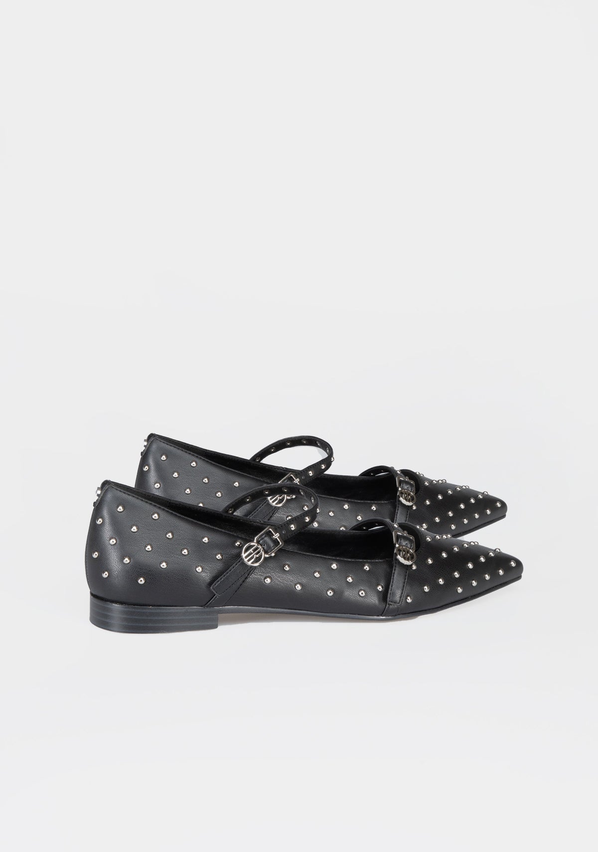 Studded Mary Jane Flats with Metallic Buckles