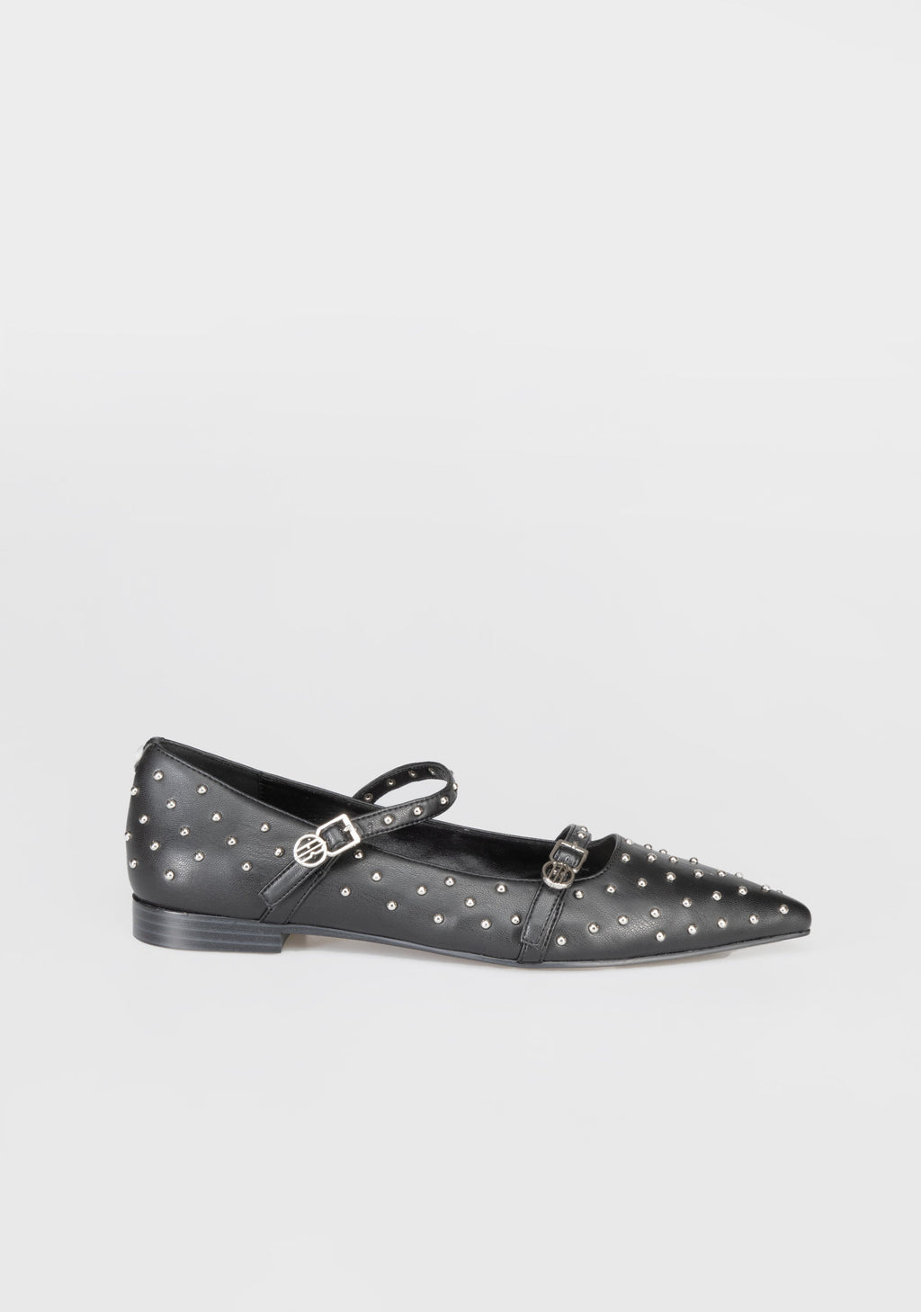 Studded Mary Jane Flats with Metallic Buckles