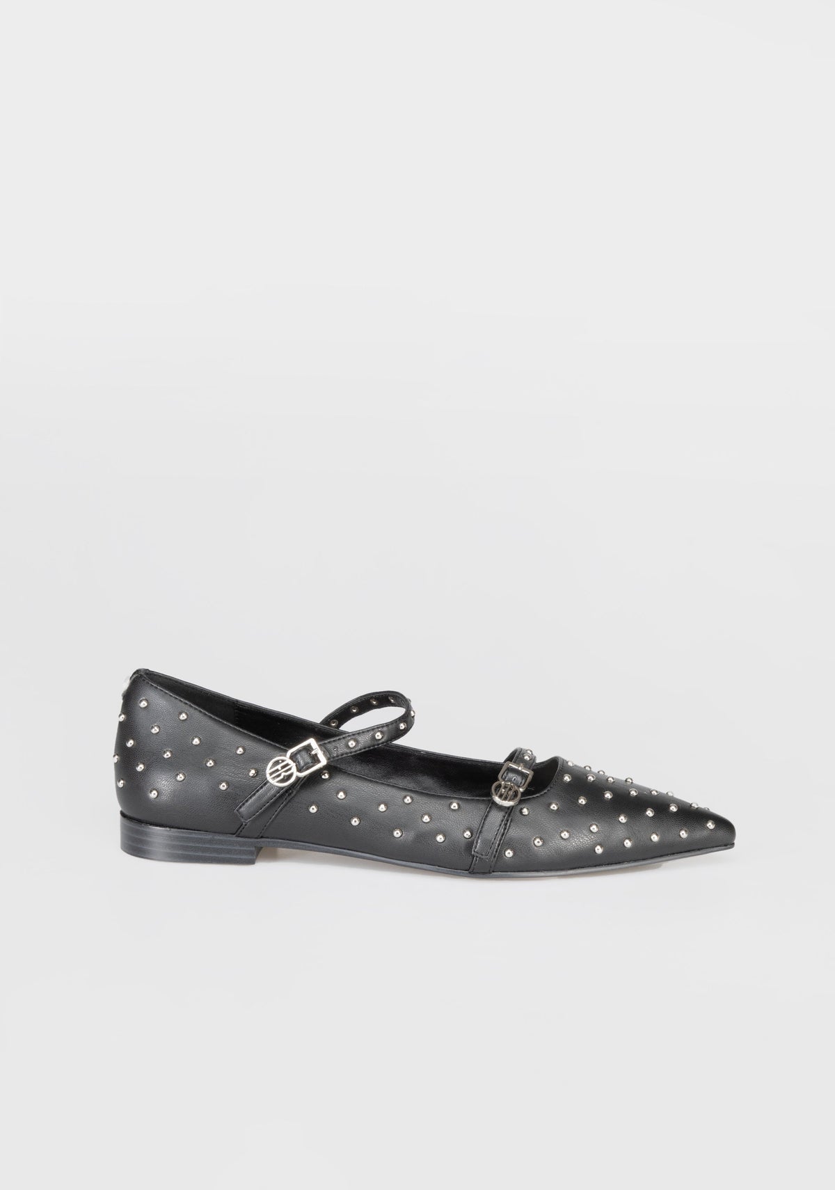 Studded Mary Jane Flats with Metallic Buckles