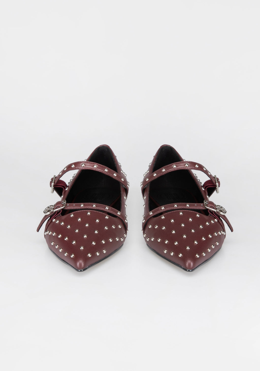 Studded Mary Jane Flats with Metallic Buckles
