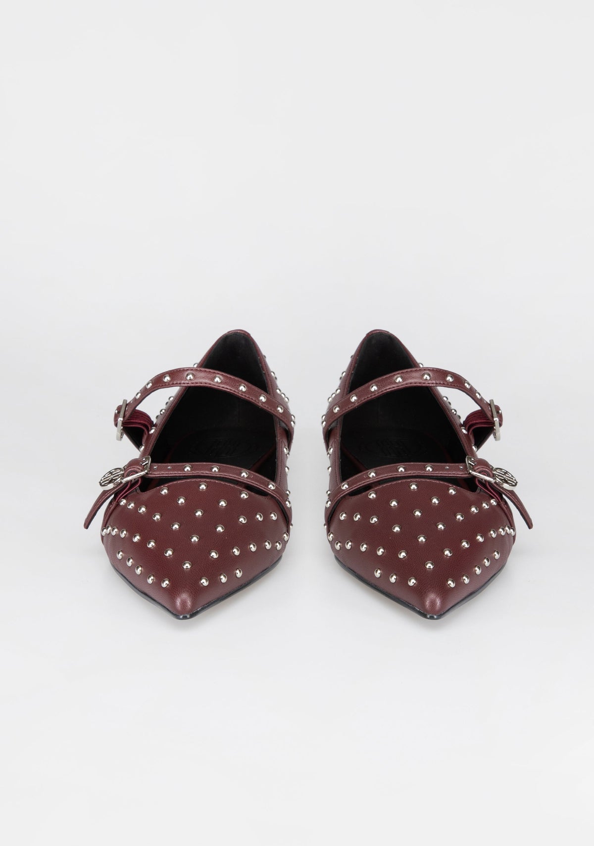Studded Mary Jane Flats with Metallic Buckles