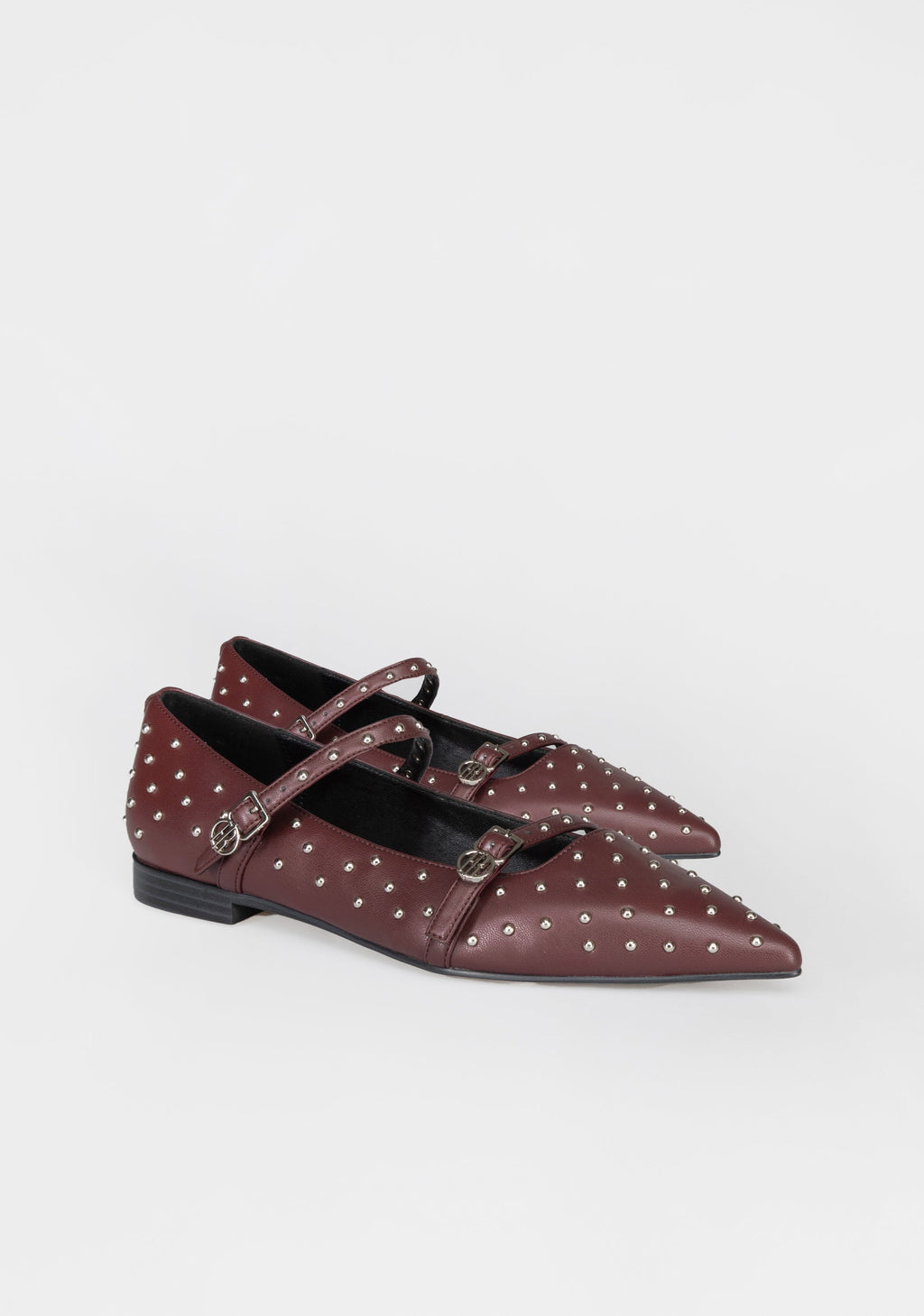 Studded Mary Jane Flats with Metallic Buckles
