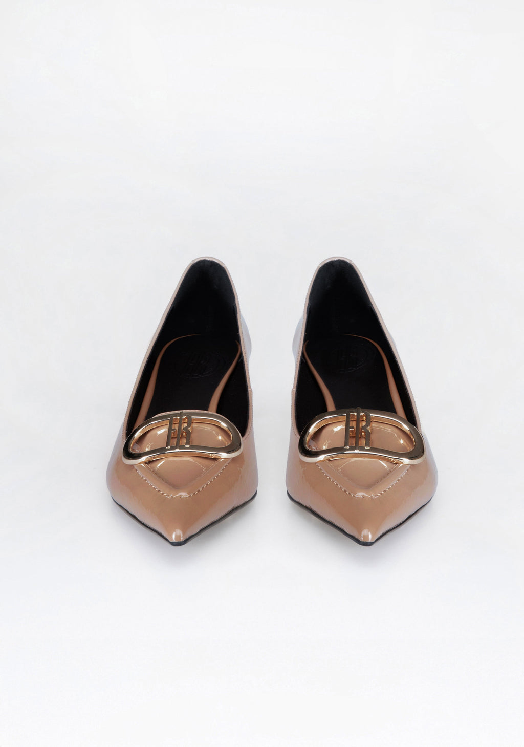 Patent Leather Kitten Heel Pumps with Iconic Buckle