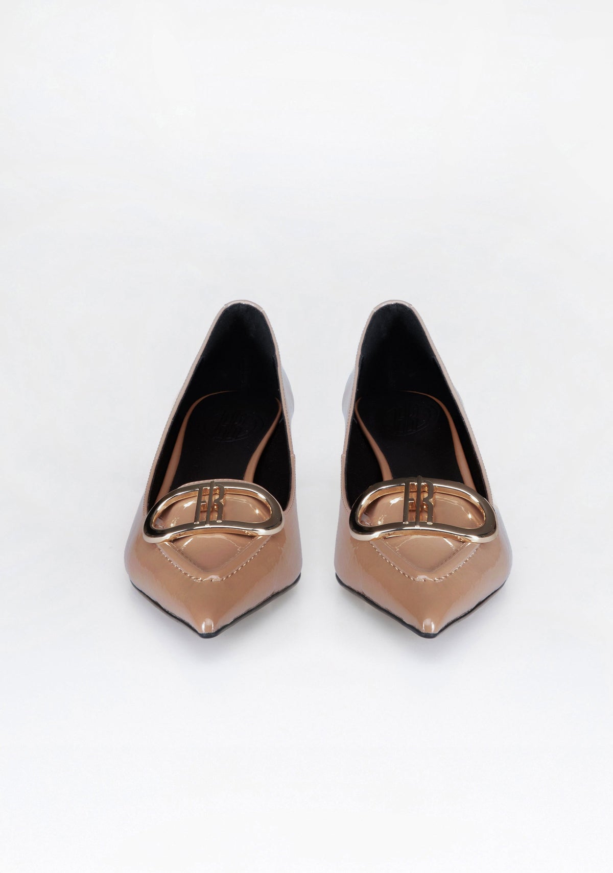 Patent Leather Kitten Heel Pumps with Iconic Buckle