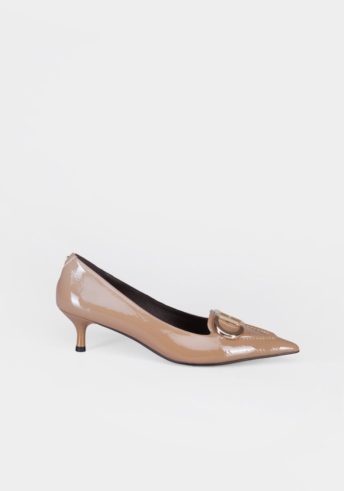 Patent Leather Kitten Heel Pumps with Iconic Buckle