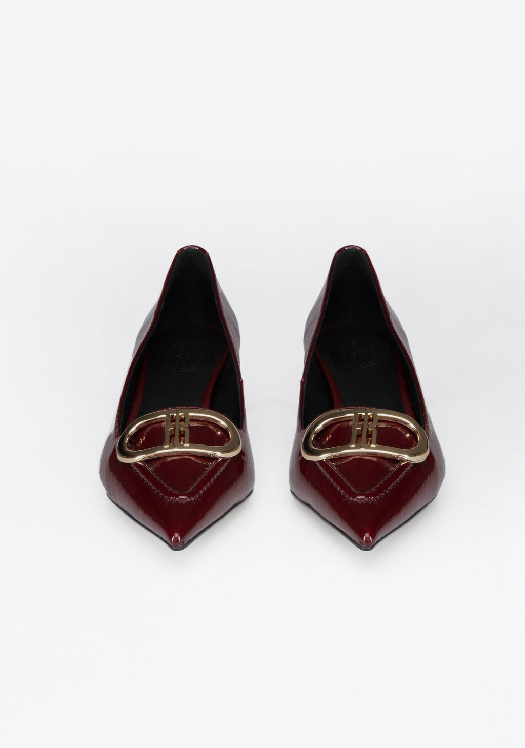 Patent Leather Kitten Heel Pumps with Iconic Buckle