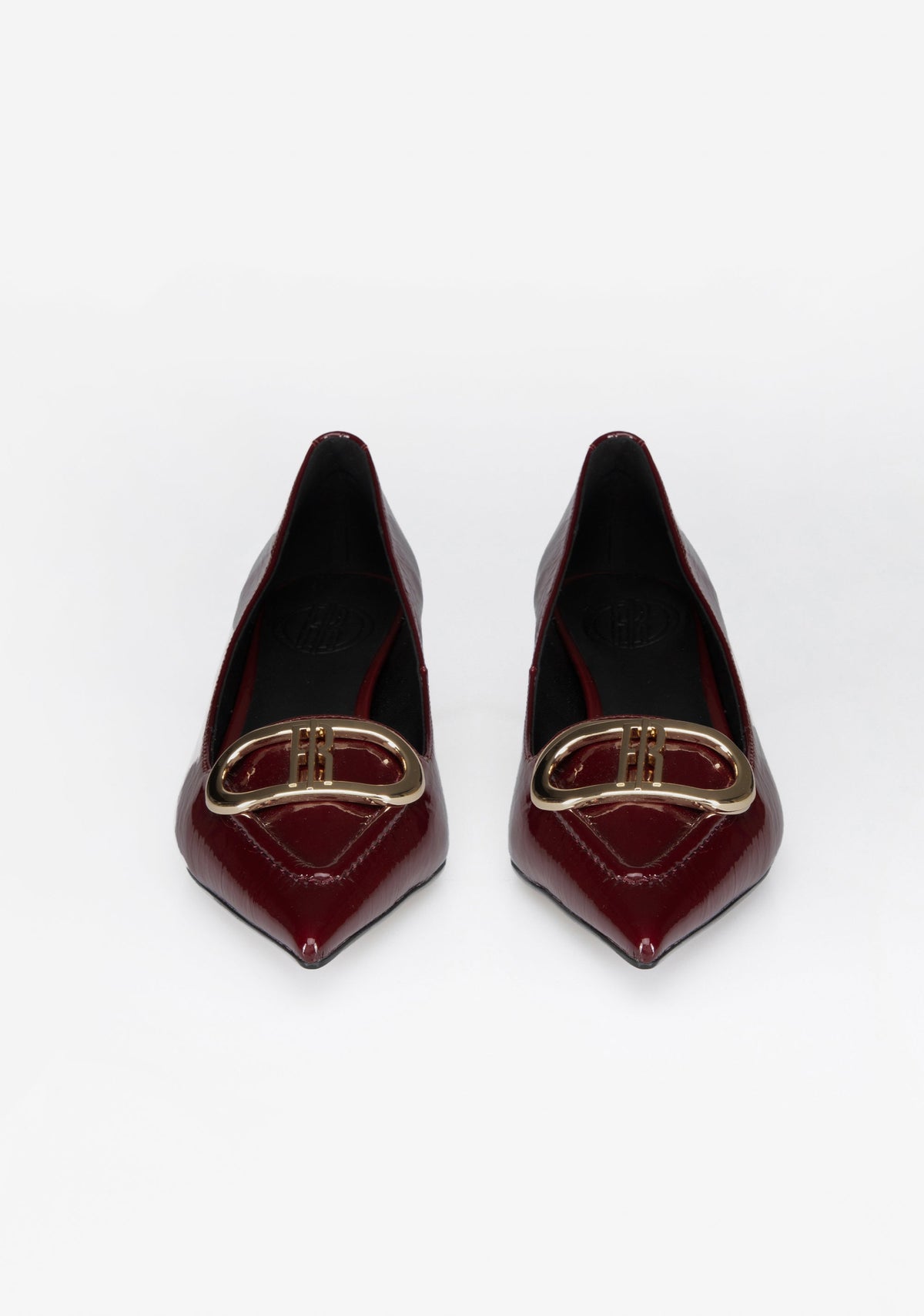Patent Leather Kitten Heel Pumps with Iconic Buckle