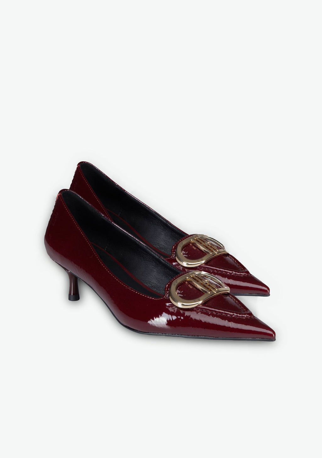 Patent Leather Kitten Heel Pumps with Iconic Buckle