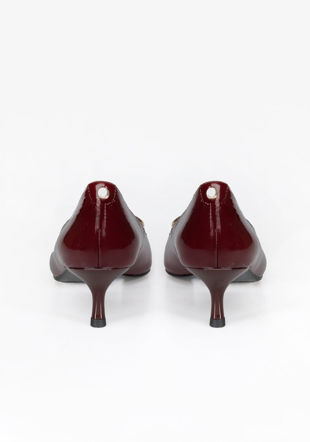 Patent Leather Kitten Heel Pumps with Iconic Buckle