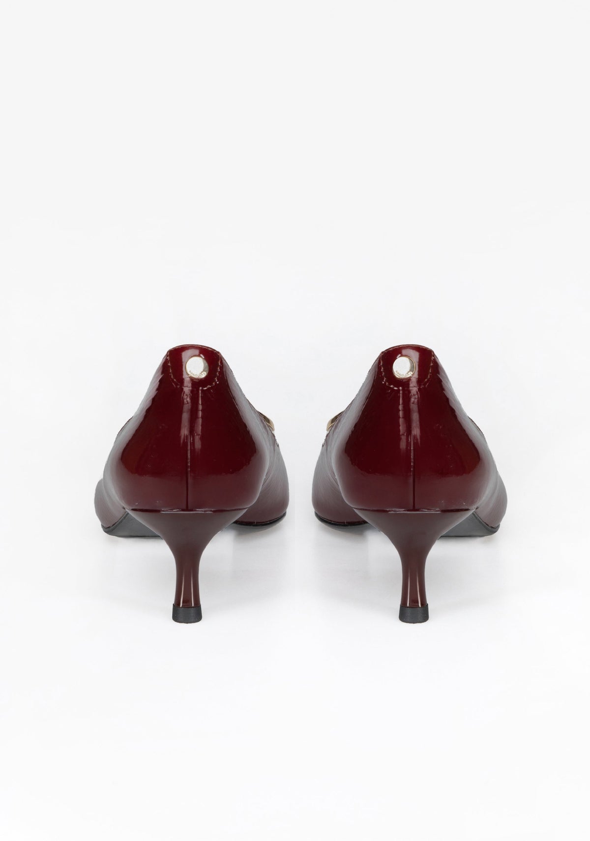Patent Leather Kitten Heel Pumps with Iconic Buckle