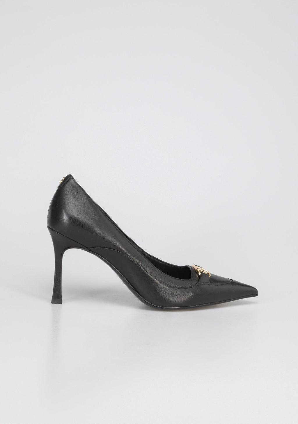 Leather High-Heel Pumps with Gold Buckle Detail
