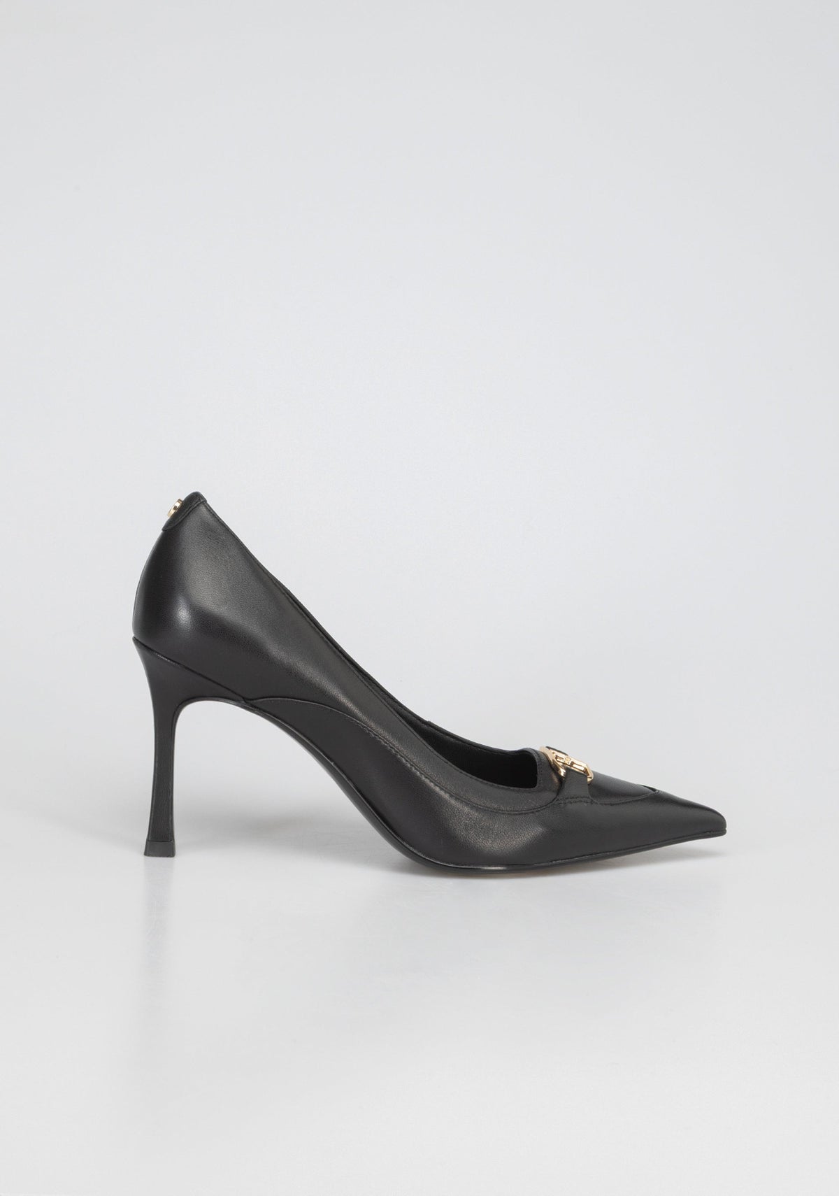 Leather High-Heel Pumps with Gold Buckle Detail
