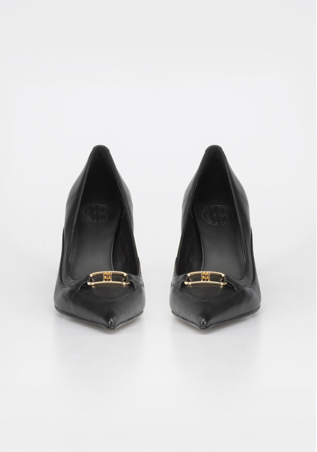 Leather High-Heel Pumps with Gold Buckle Detail