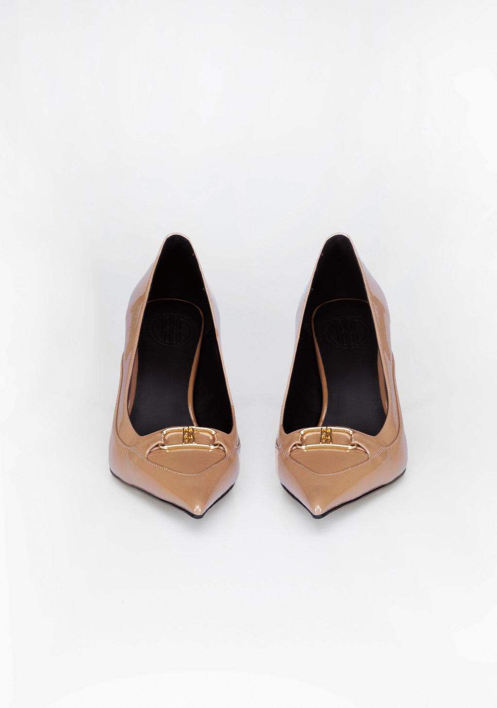 Pointed-Toe Patent Pumps with High Heel and Iconic Buckle
