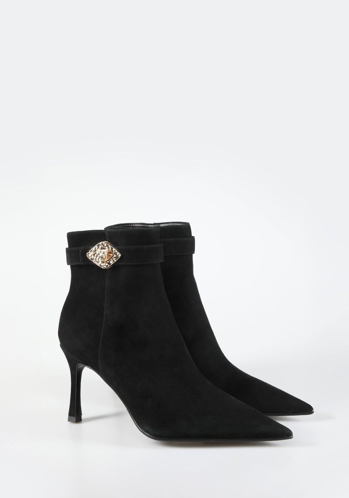 Elegant Suede Ankle Boots with Jewel Buckle