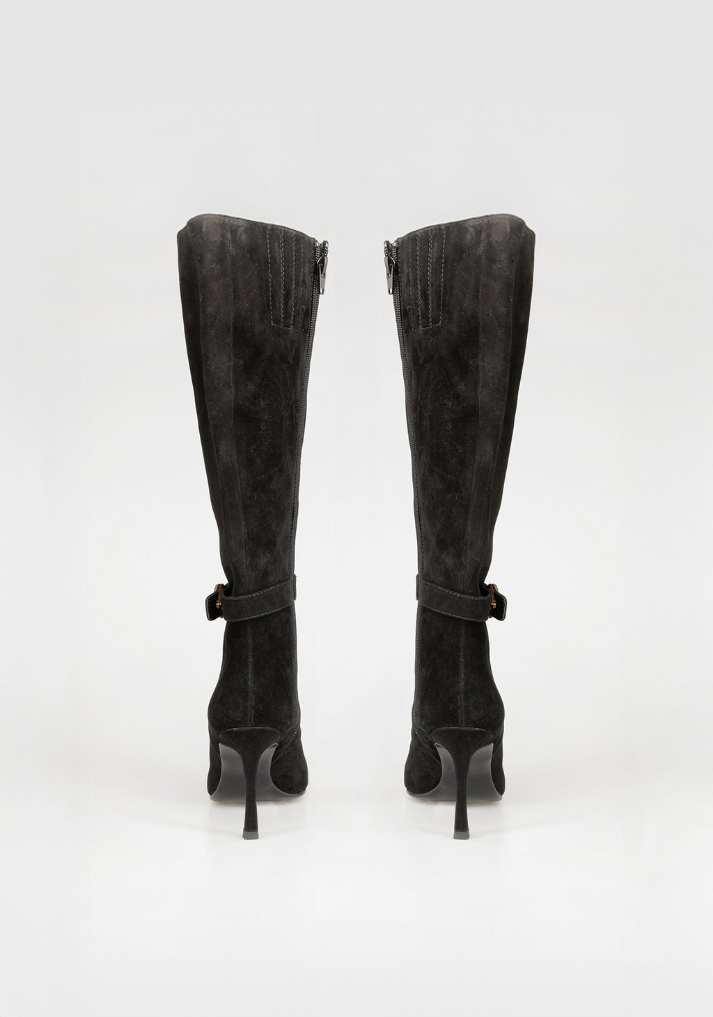 Suede Knee-High Boots with Heel and Jewel Buckle