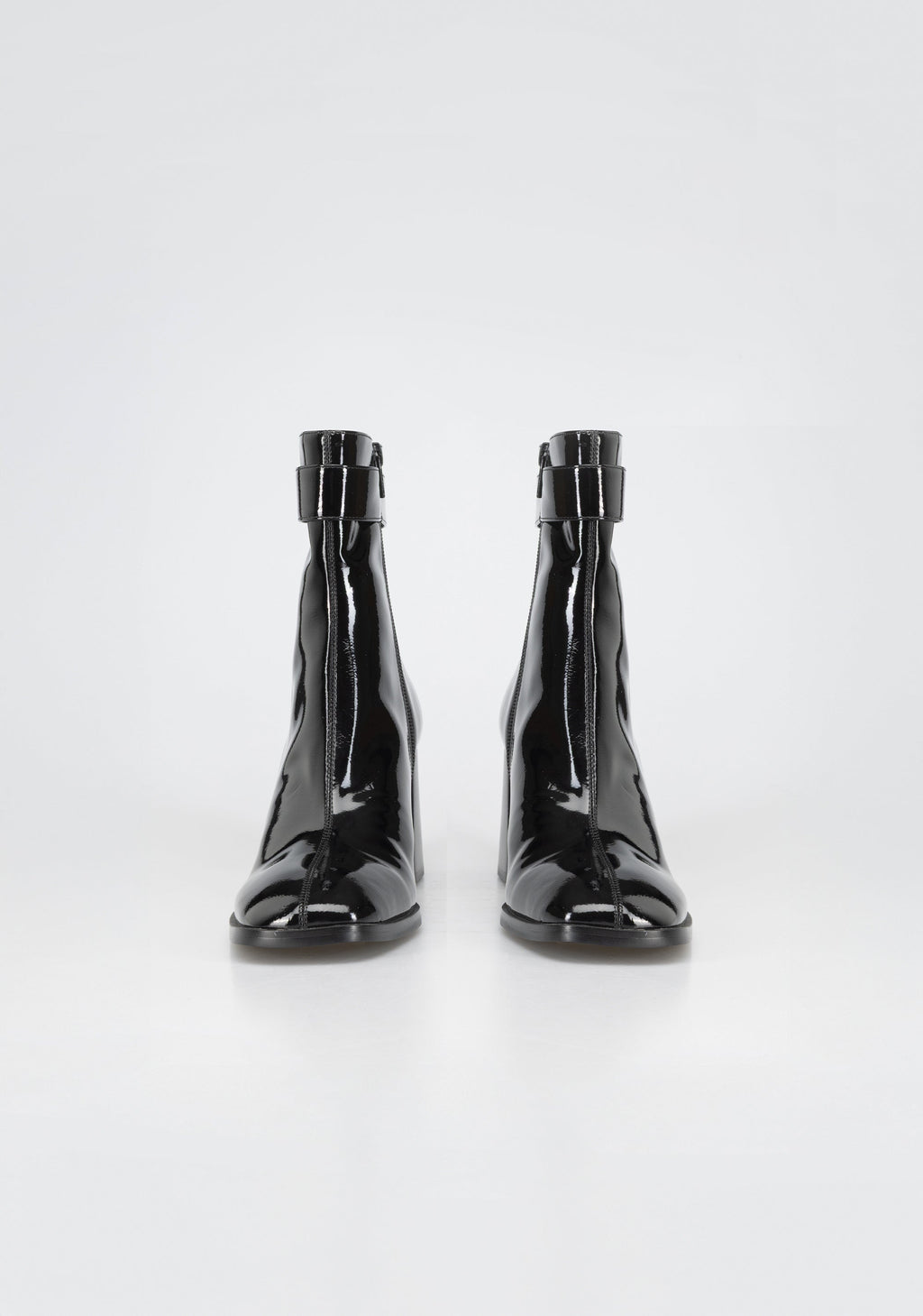 Glamorous Patent Leather Ankle Boots with Block Heel and Gold Detail