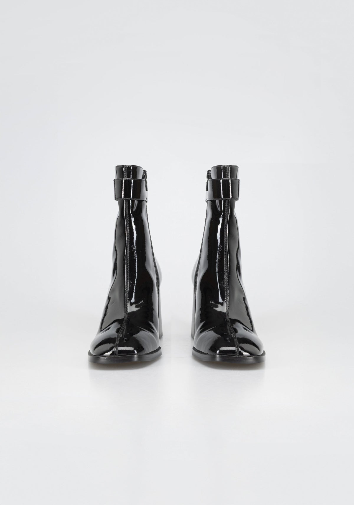 Glamorous Patent Leather Ankle Boots with Block Heel and Gold Detail