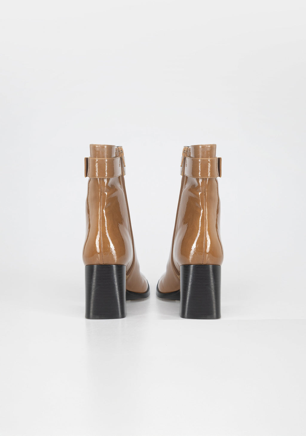 Glamorous Patent Leather Ankle Boots with Block Heel and Gold Detail