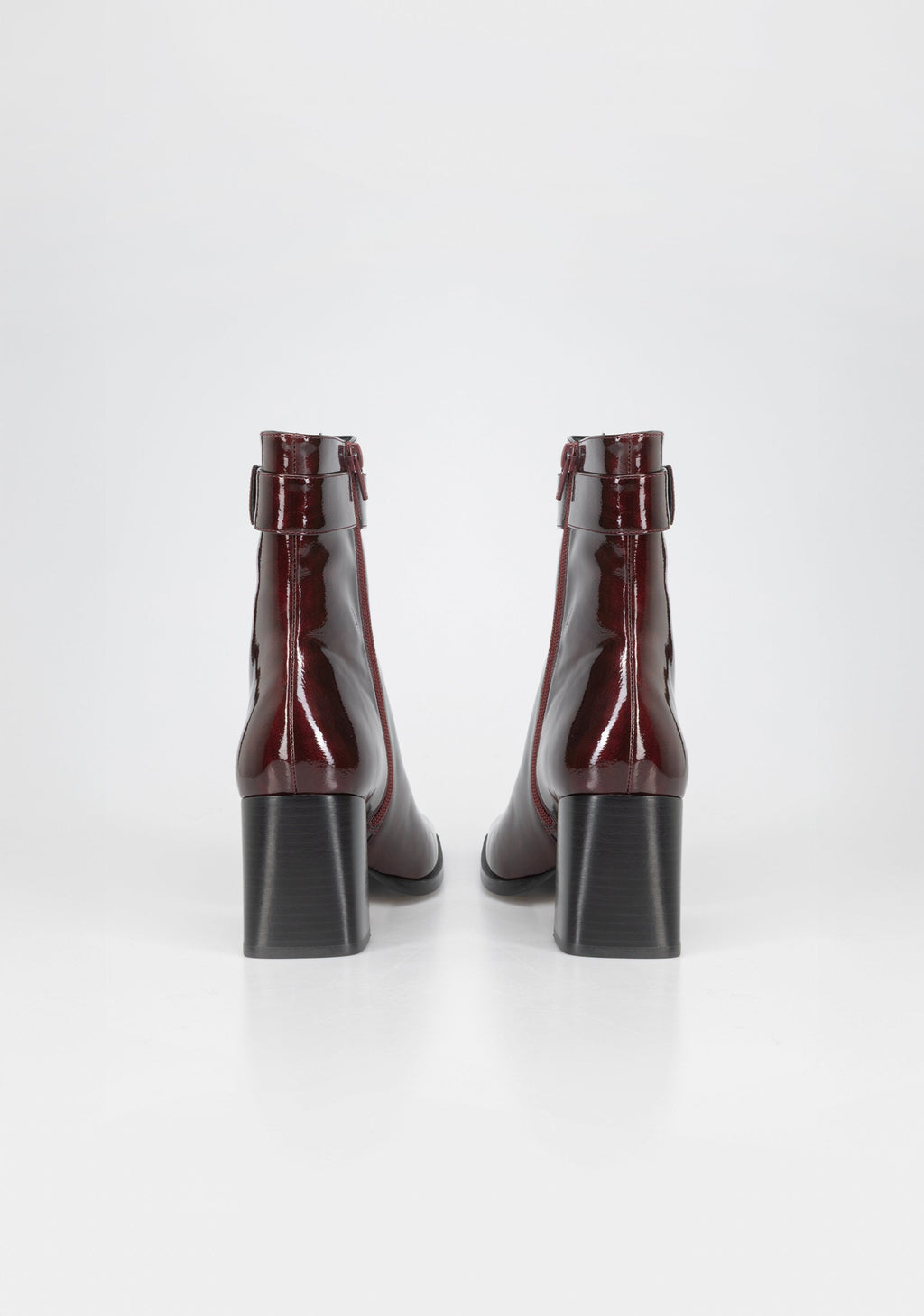 Glamorous Patent Leather Ankle Boots with Block Heel and Gold Detail