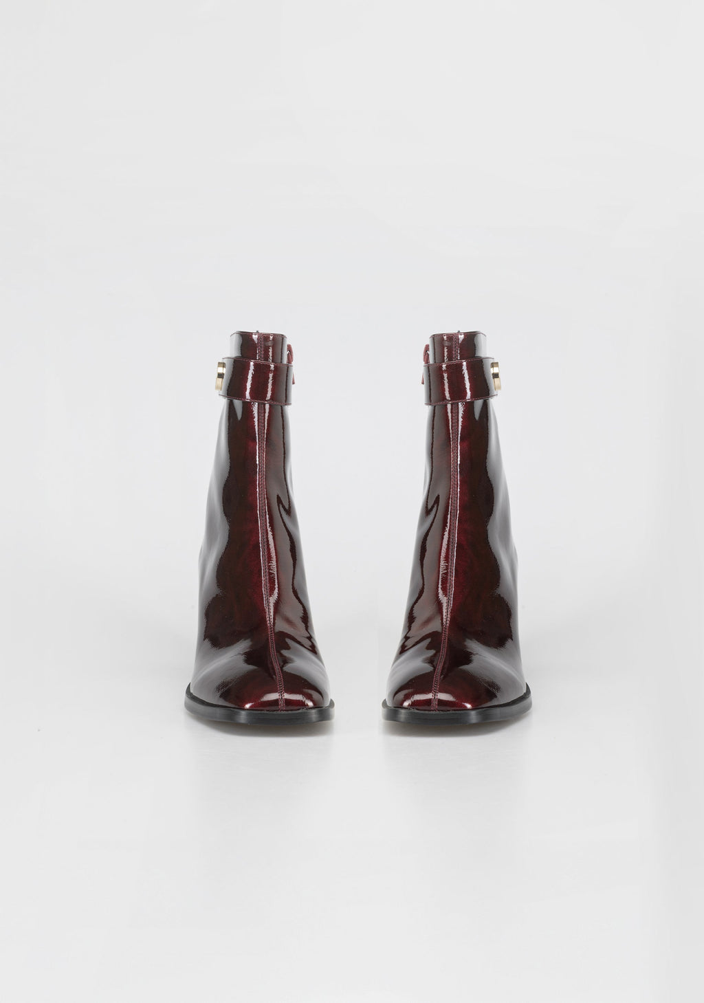 Glamorous Patent Leather Ankle Boots with Block Heel and Gold Detail
