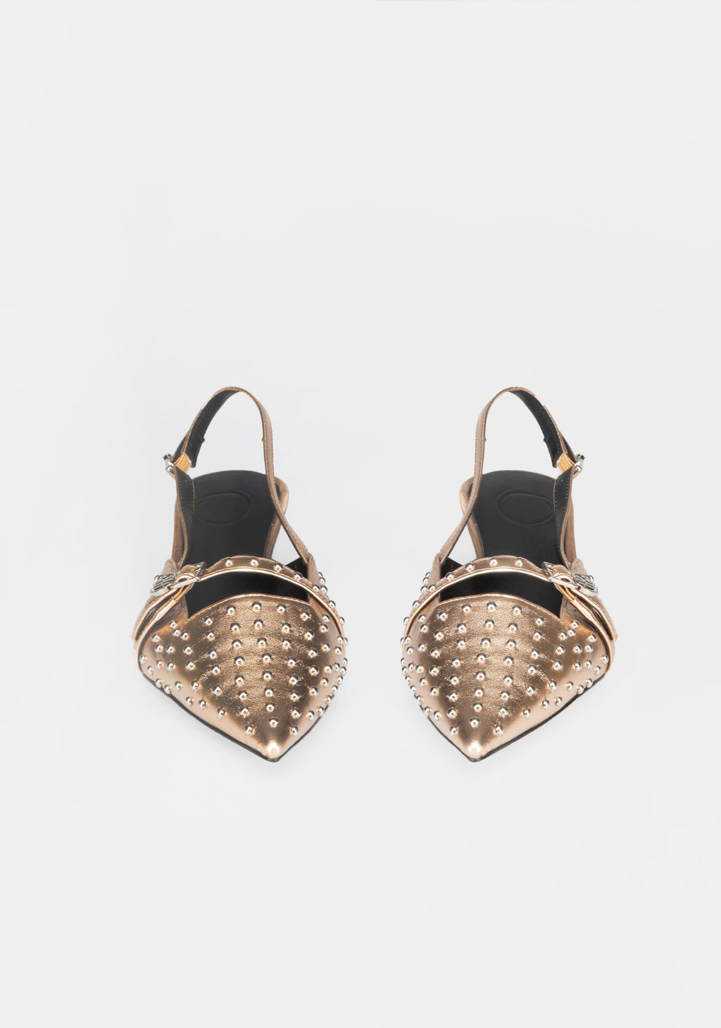 Pointed-Toe Slingbacks with Metallic Studs and Kitten Heel