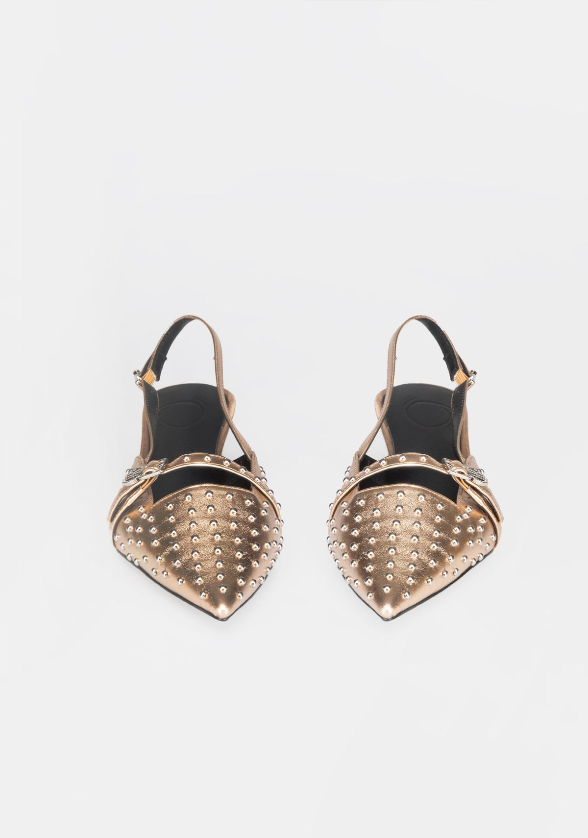 Pointed-Toe Slingbacks with Metallic Studs and Kitten Heel