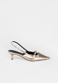 Pointed-Toe Slingbacks with Metallic Studs and Kitten Heel