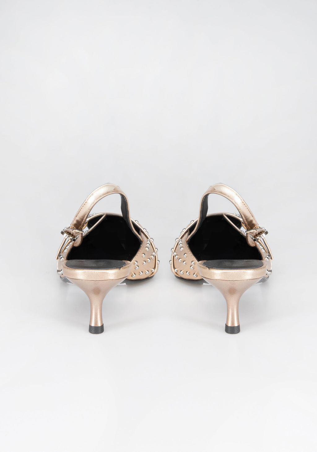 Pointed-Toe Slingbacks with Metallic Studs and Kitten Heel