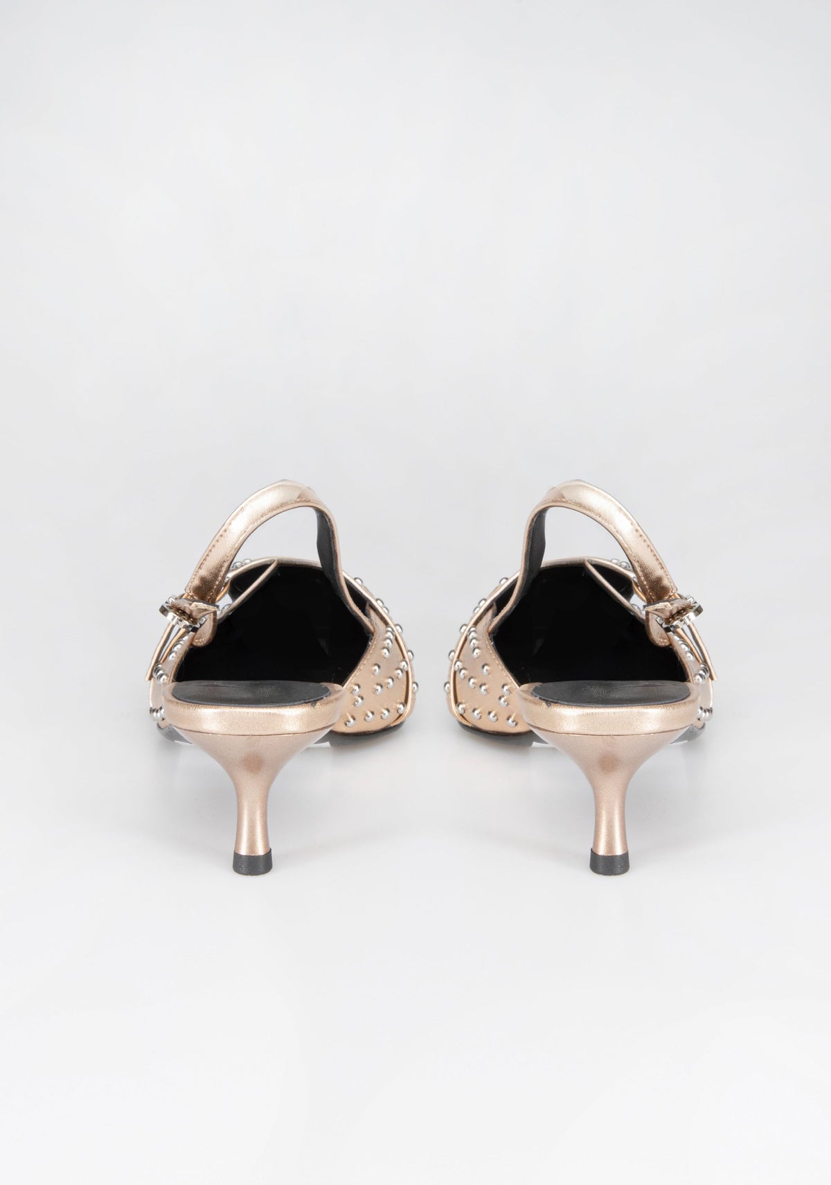 Pointed-Toe Slingbacks with Metallic Studs and Kitten Heel