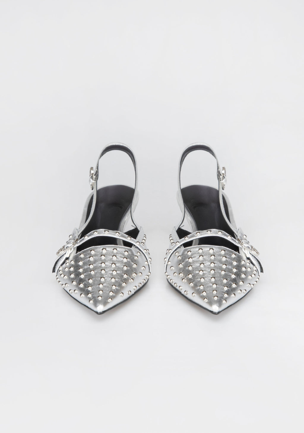 Pointed-Toe Slingbacks with Metallic Studs and Kitten Heel