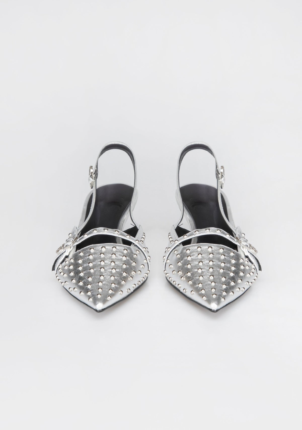 Pointed-Toe Slingbacks with Metallic Studs and Kitten Heel