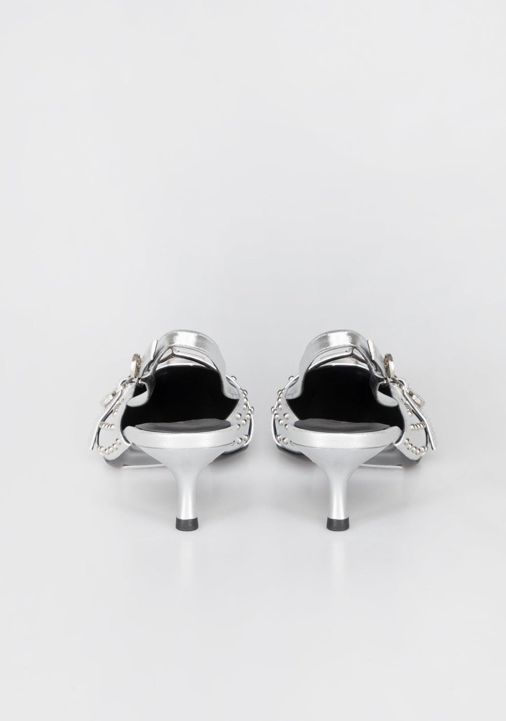 Pointed-Toe Slingbacks with Metallic Studs and Kitten Heel