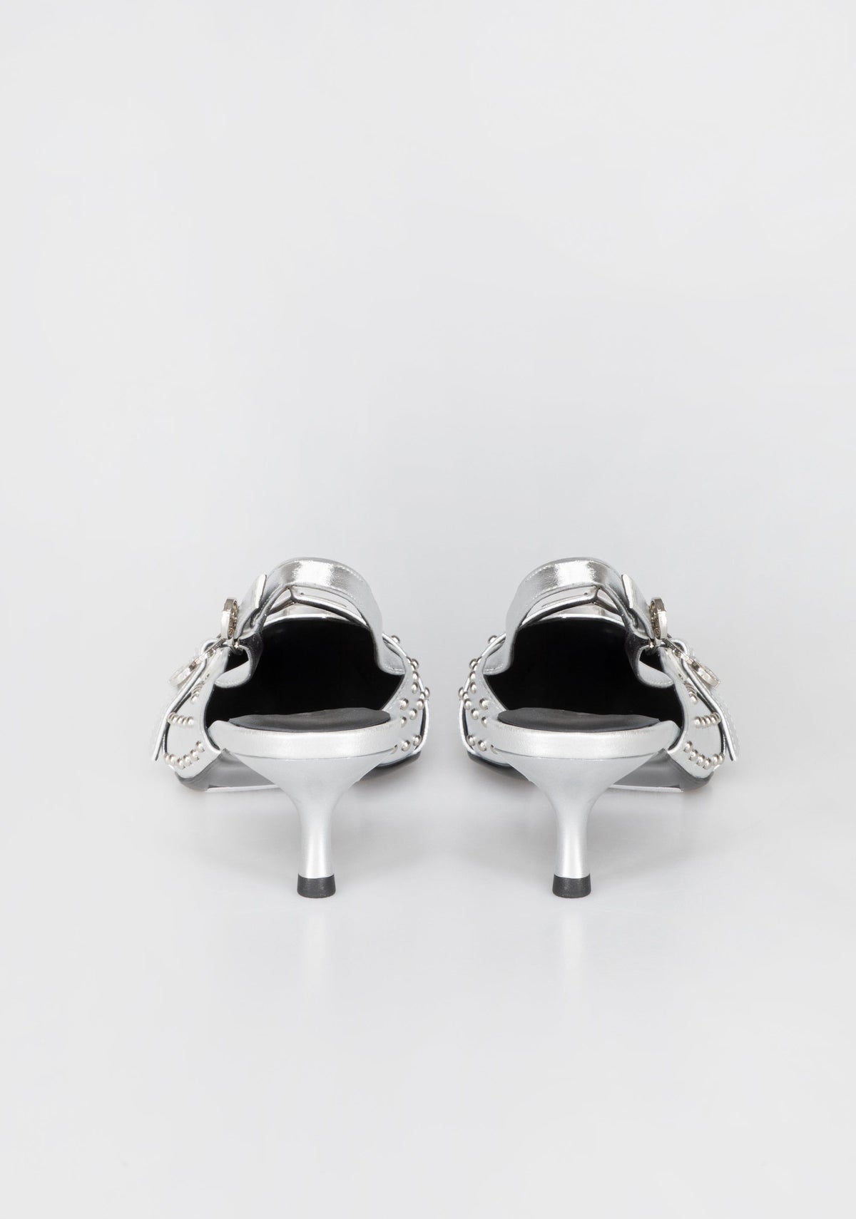 Pointed-Toe Slingbacks with Metallic Studs and Kitten Heel