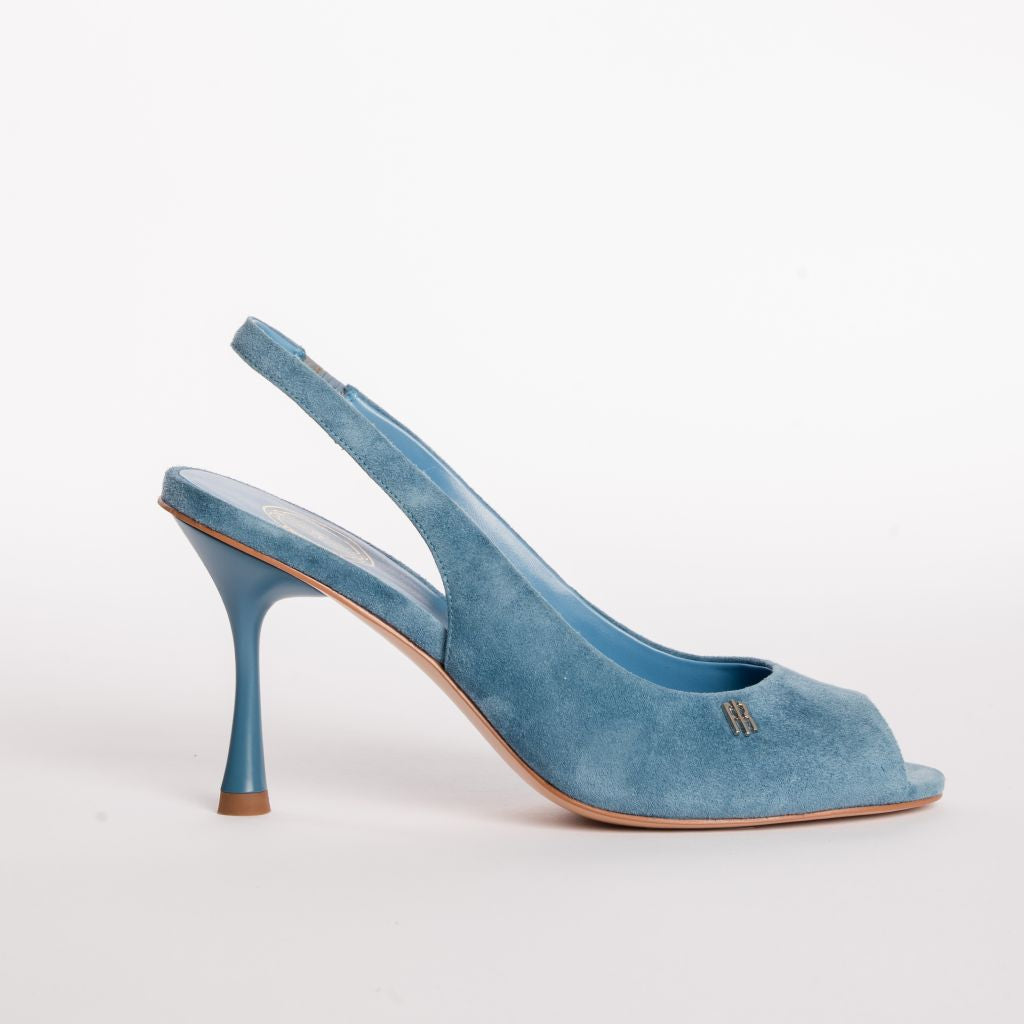 Open-Toe Suede-Finish Slingback Pumps with Stiletto Heel
