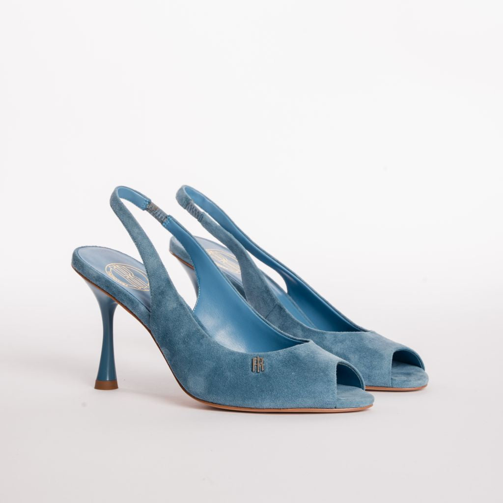 Open-Toe Suede-Finish Slingback Pumps with Stiletto Heel