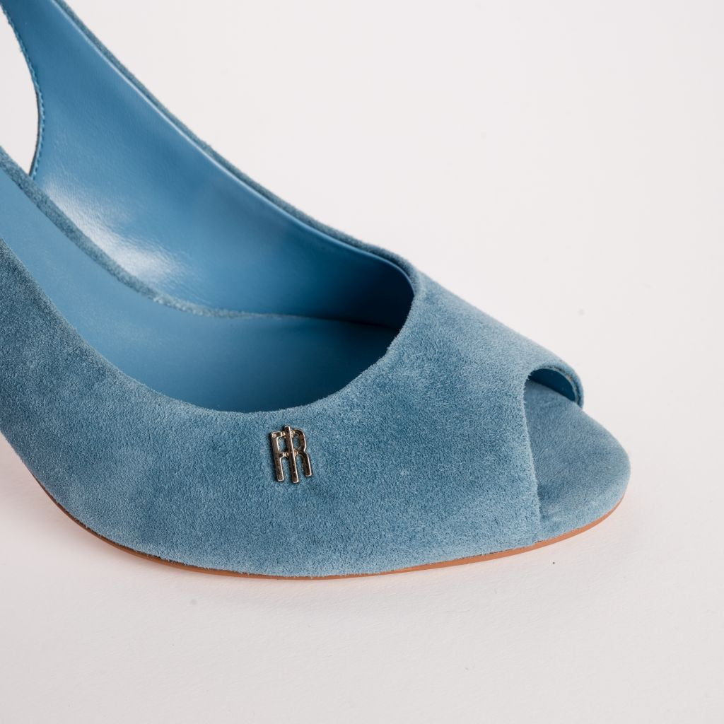 Open-Toe Suede-Finish Slingback Pumps with Stiletto Heel
