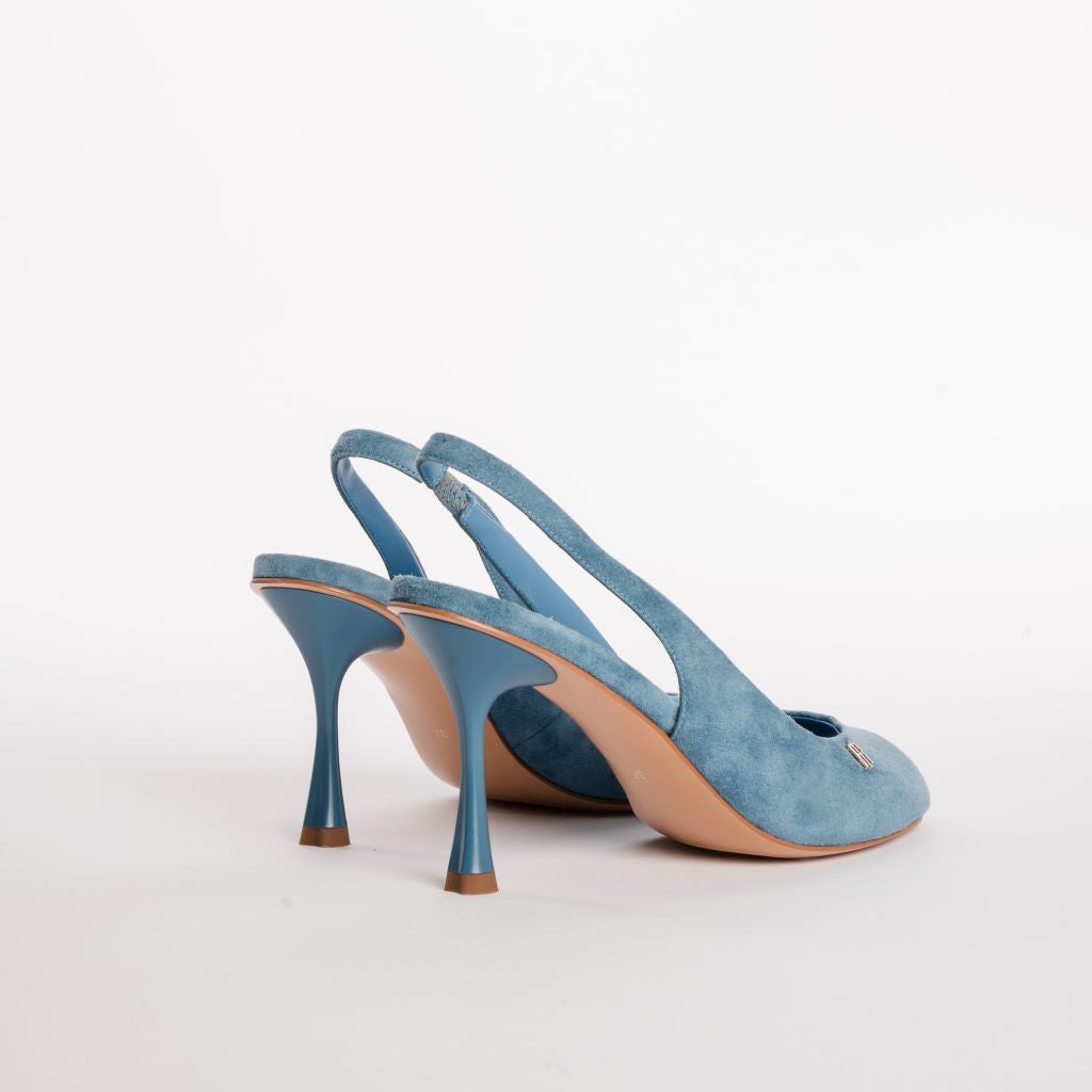 Open-Toe Suede-Finish Slingback Pumps with Stiletto Heel