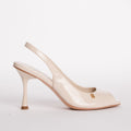 Open-Toe Patent Slingback Pumps with Stiletto Heel