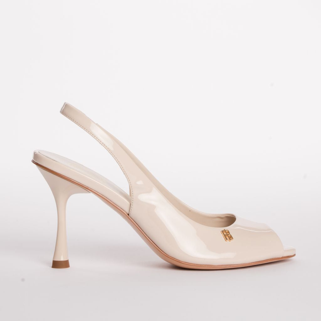 Open-Toe Patent Slingback Pumps with Stiletto Heel