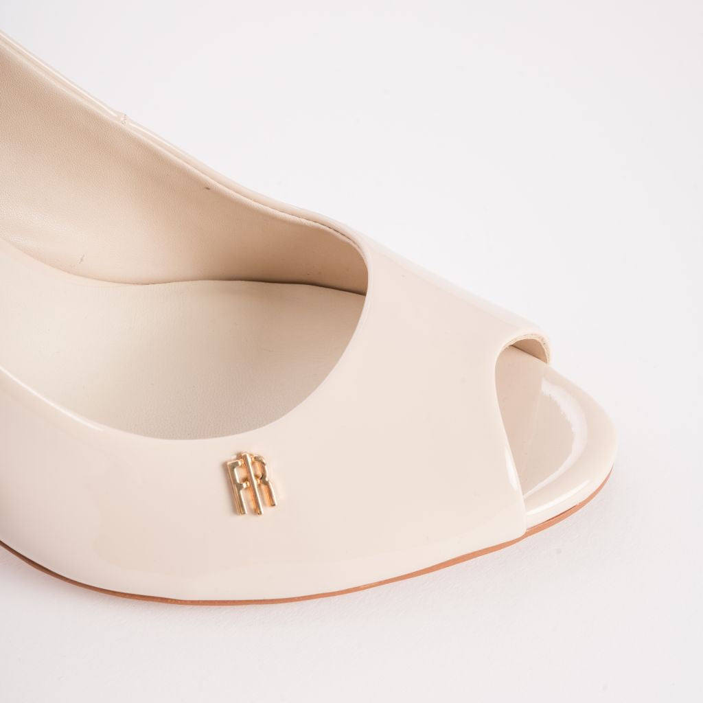 Open-Toe Patent Slingback Pumps with Stiletto Heel
